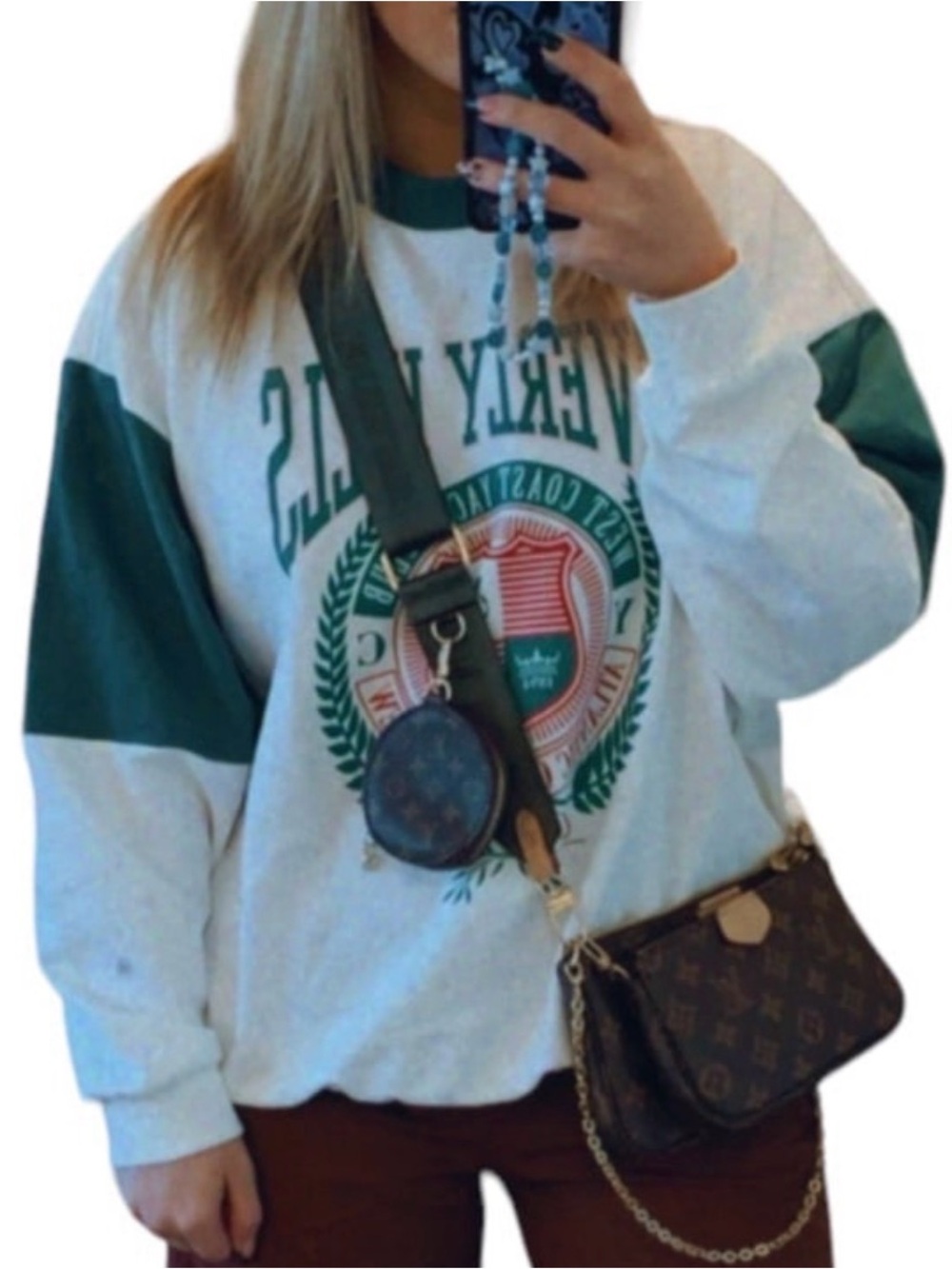 Beverly Hills University emblem Crewneck Sweatshirt - White & Dark Green - Picture 2 of 5
